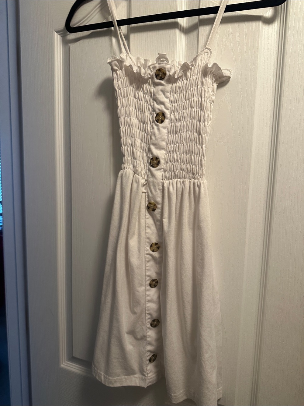 White Button-Front Smocked Sundress
